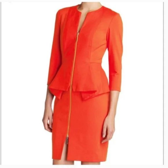 Ted Baker orange Jamtye Structured peplum Zip Dress size 0 nwot - Picture 3 of 14